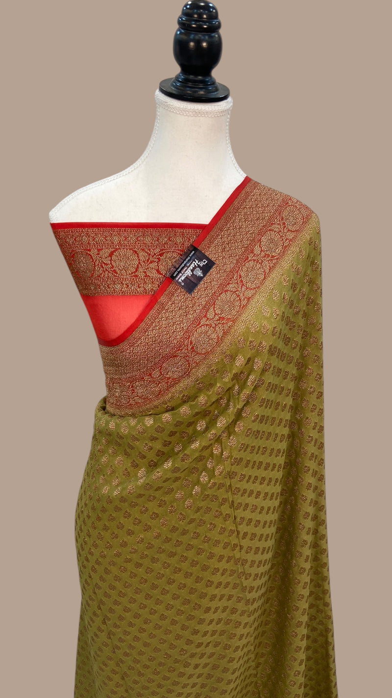 Khaddi Georgette Handloom Banarasi Saree -  Antique zari - The Handlooms