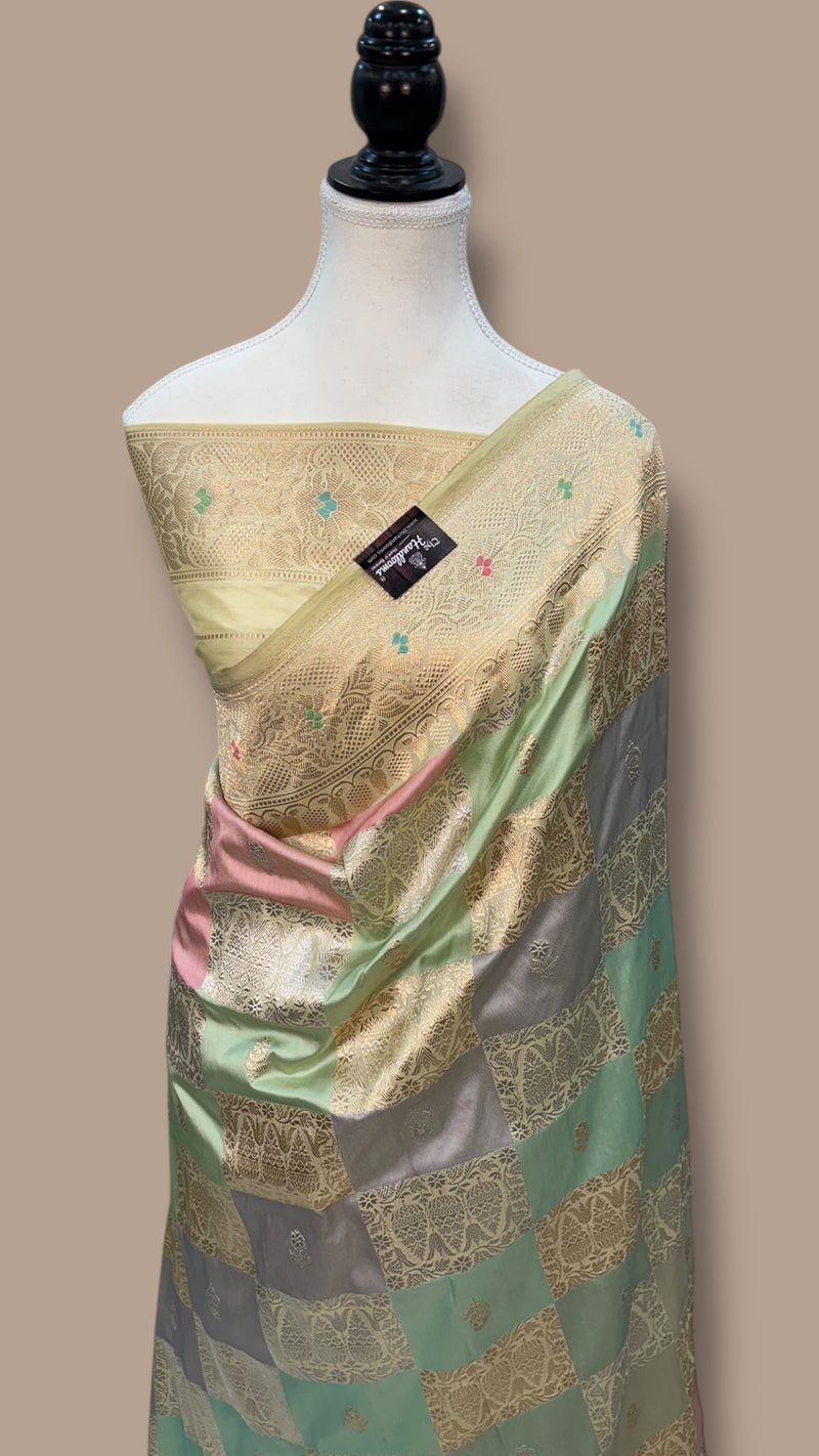 Ektara Pure Katan Silk Banarasi Handloom Saree - All over kadiyal Jaal work - The Handlooms