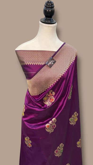 Pure Katan Silk Banarasi Handloom Saree - All over Sona Roopa Kadua motifs