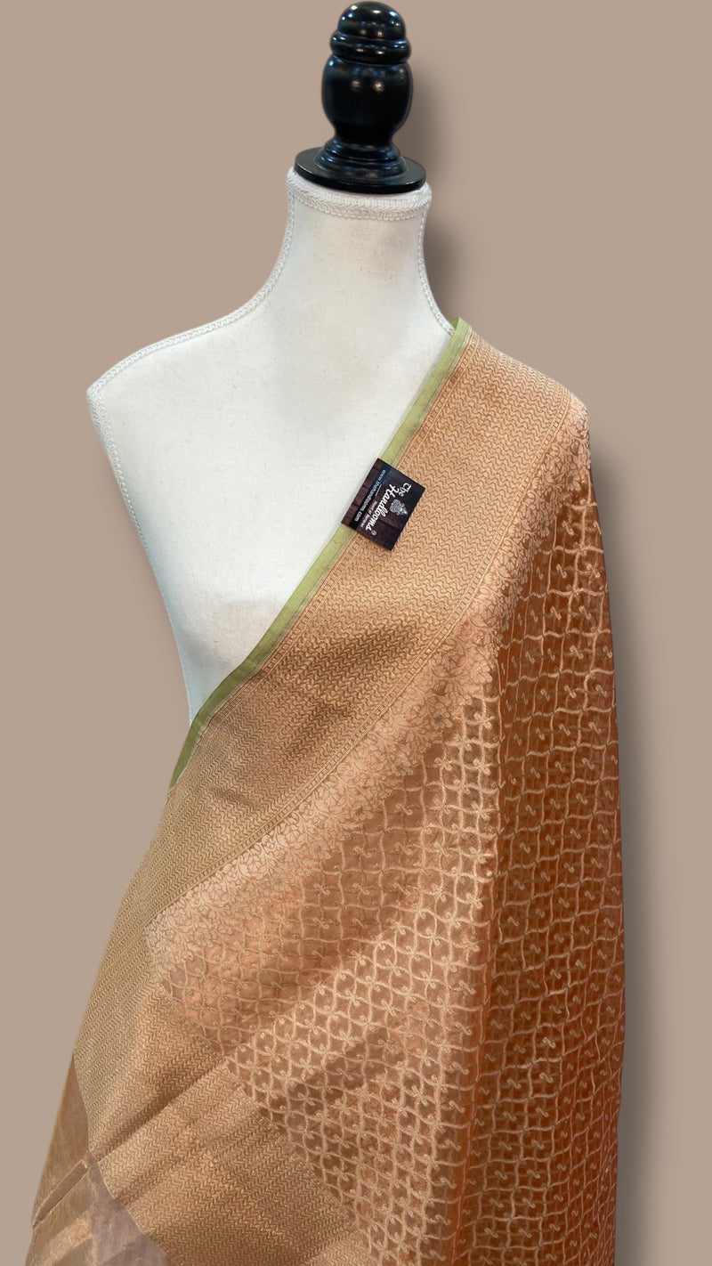 Pure Tissue Reshmi Zari Banarasi Brocade Handloom Dupatta - The Handlooms