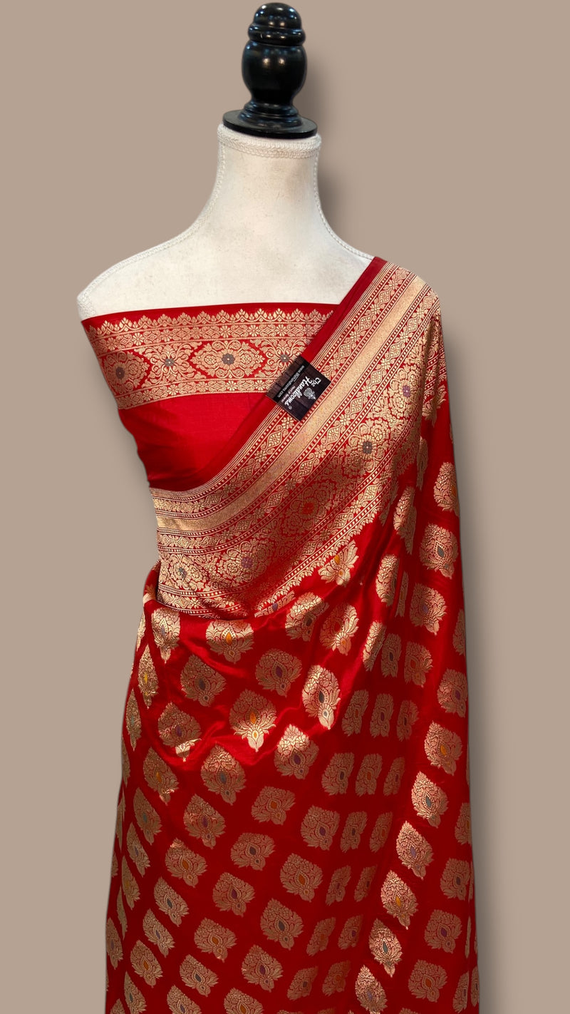 Pure Katan Silk Banarasi Handloom Saree - All over Jaal Work With Meenakari - The Handlooms