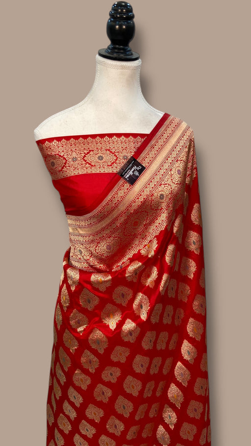 Pure Katan Silk Banarasi Handloom Saree - All over Jaal Work With Meenakari - The Handlooms