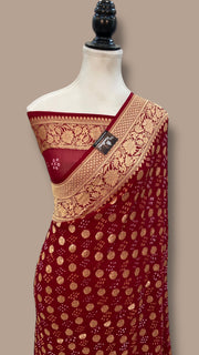 Pure Georgette Banarasi Bandhej Handloom Saree - The Handlooms