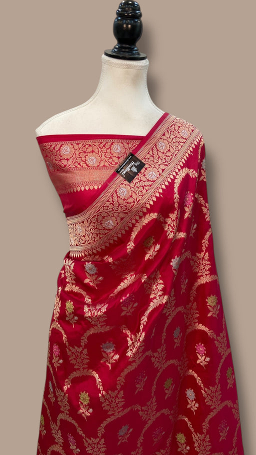 Pure Katan Silk Banarasi Handloom Saree - All over Jaal work With Meenakari - The Handlooms
