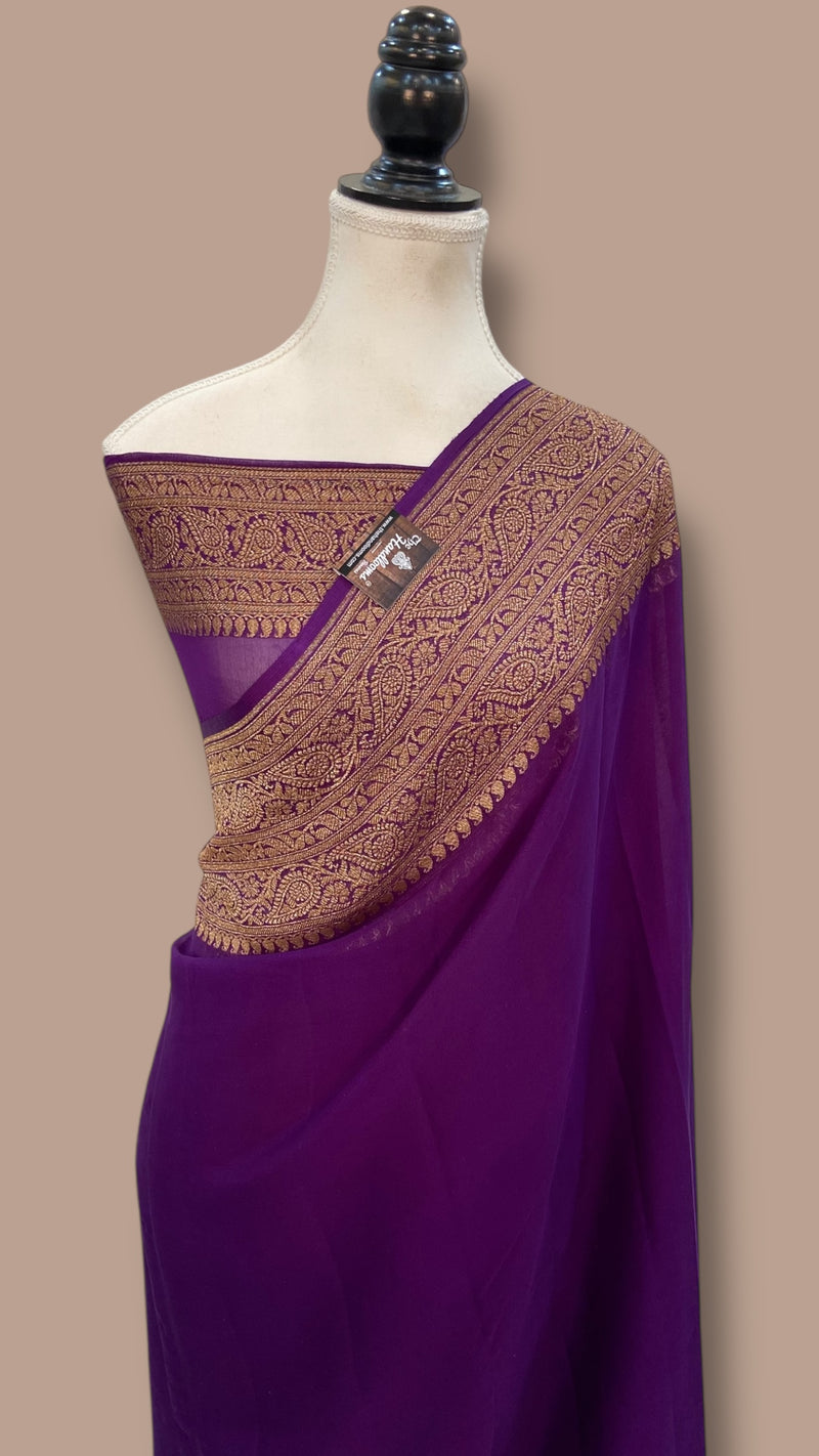 Pure Khaddi Georgette Handloom Banarasi Saree - Antique Zari - The Handlooms