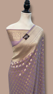 Pure Khaddi Georgette Handloom Banarasi Saree with water zari - The Handlooms
