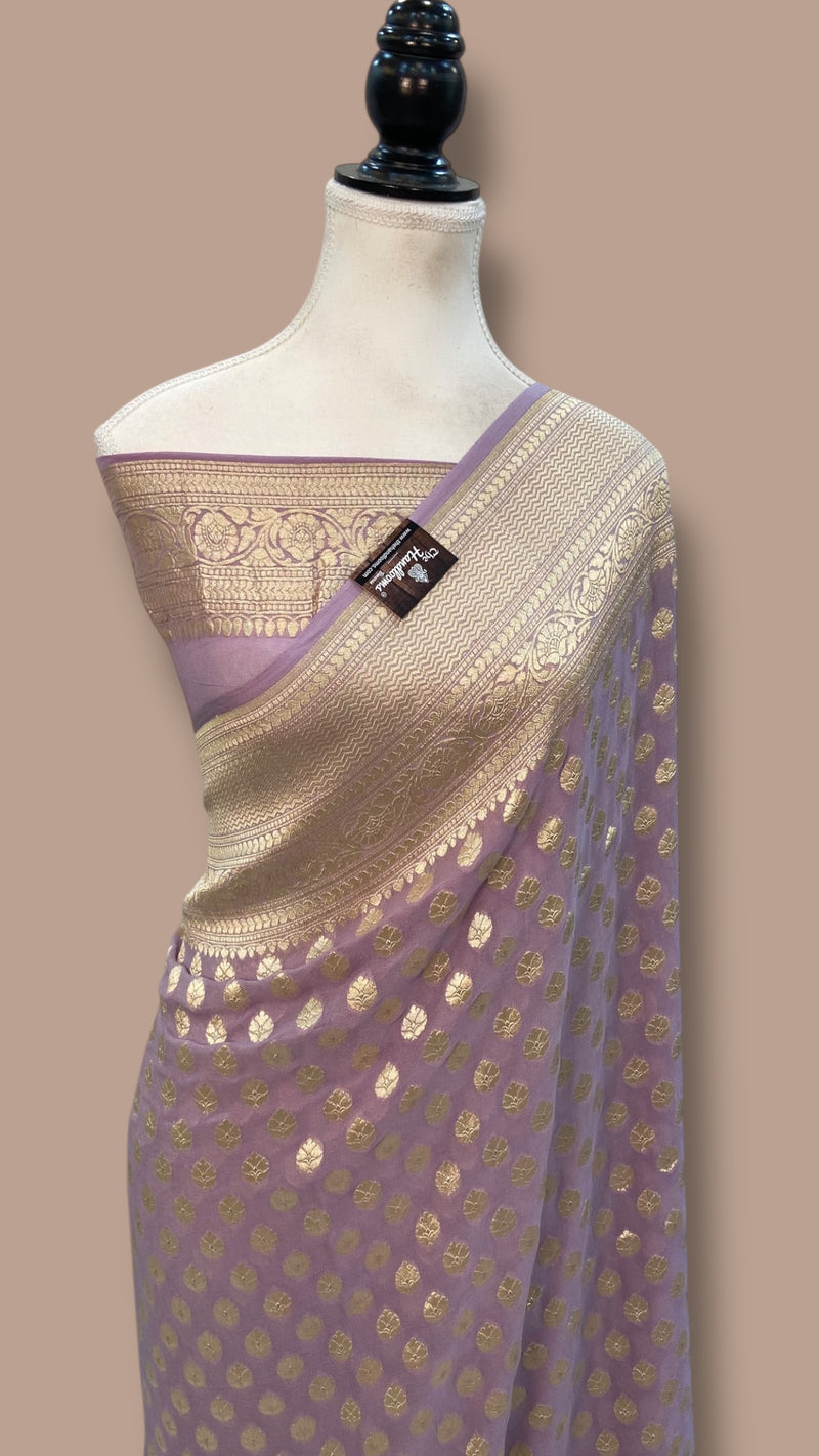 Pure Khaddi Georgette Handloom Banarasi Saree with water zari - The Handlooms