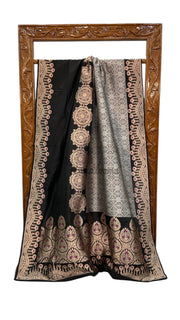 Black Pure Katan Silk Banarasi Handloom Saree - All Over Jaal Work - The Handlooms