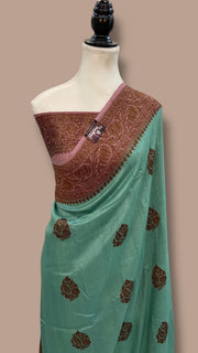 Teal Green Tussar Georgette Handloom Banarasi Saree - Antique Zari - The Handlooms