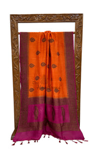 Orange Tussar Georgette Handloom Banarasi Saree - Antique Zari - The Handlooms
