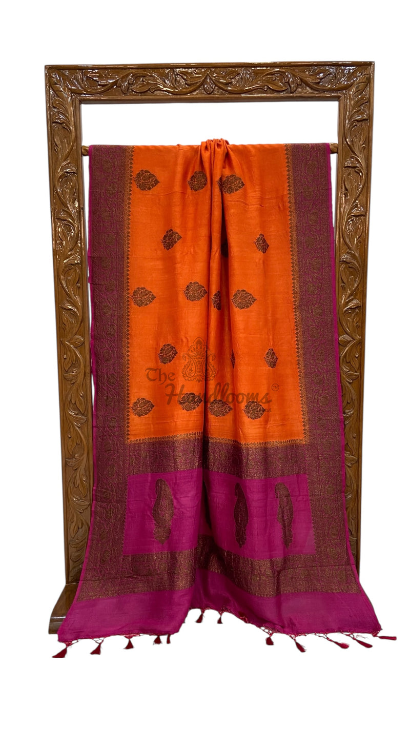 Orange Tussar Georgette Handloom Banarasi Saree - Antique Zari - The Handlooms