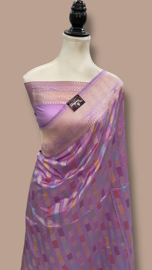 Multicolor Pure Katan Silk Banarasi Handloom Saree - All over Jaal Work With Rangkart - The Handlooms