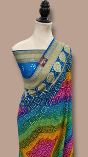 Pure Georgette Banarasi Bandhej Handloom Saree Multicolor - The Handlooms