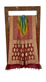 Pure Georgette Banarasi Bandhej Handloom Saree Multicolor - The Handlooms