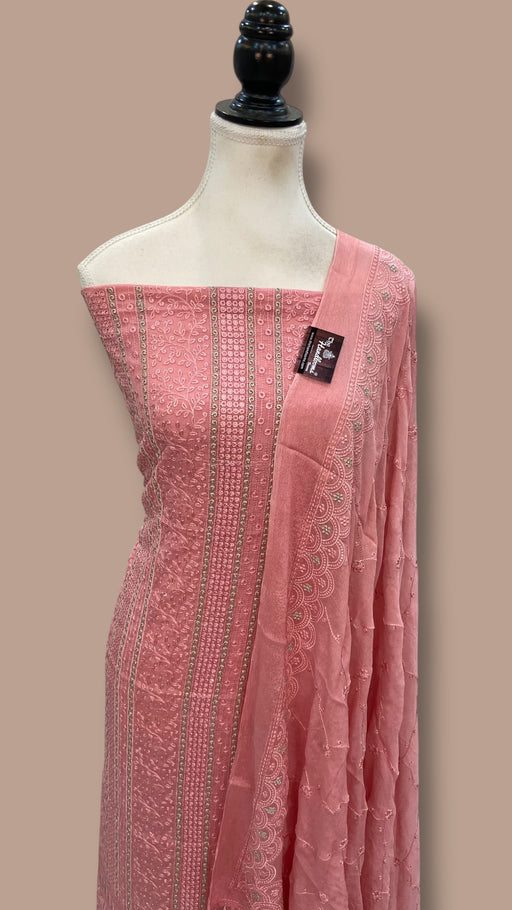 Pure Georgette Banarasi Chikankari Dress material - The Handlooms