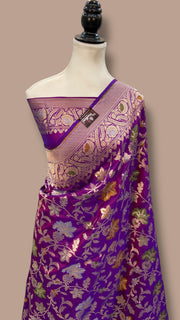 Pure Katan Silk Banarasi Handloom Saree - All Over Jaal Work - With Meenakari - The Handlooms