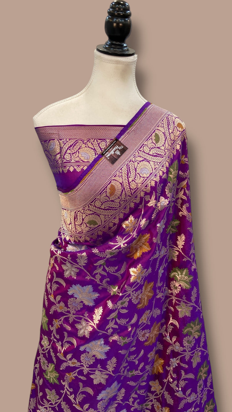Pure Katan Silk Banarasi Handloom Saree - All Over Jaal Work - With Meenakari - The Handlooms