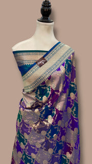 Multicolor Pure Katan Silk Banarasi Handloom Saree - All over Jaal Work With Rangkart - The Handlooms