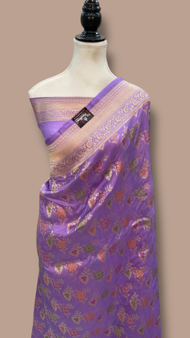 Pure Katan Silk Banarasi Handloom Saree - All over Jaal work With Meenakari - The Handlooms
