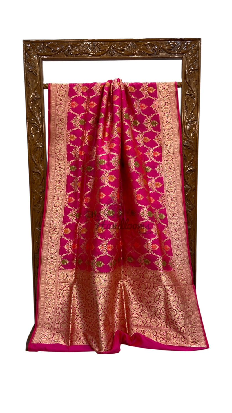 Pure Katan Silk Banarasi Handloom Saree - All over Jaal work With Meenakari - The Handlooms