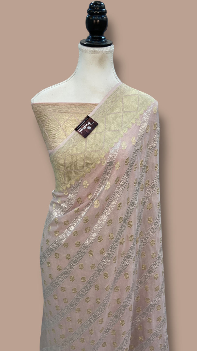 Khaddi Georgette Handloom Banarasi Saree - All Over Sona Roopa Jaal Work - The Handlooms