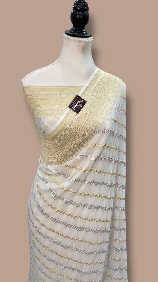 Khaddi Georgette Handloom Banarasi Saree - All Over Sona Roopa Jaal Work - The Handlooms