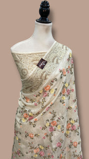 Tussar Silk Handloom Banarasi Saree With Chikankari - The Handlooms