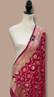 Hot Pink Pure Khaddi Georgette Handloom Dupatta - The Handlooms