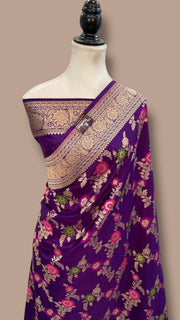 Pure Katan Silk Banarasi Handloom Saree - All over Jaal Work With Meenakari - The Handlooms