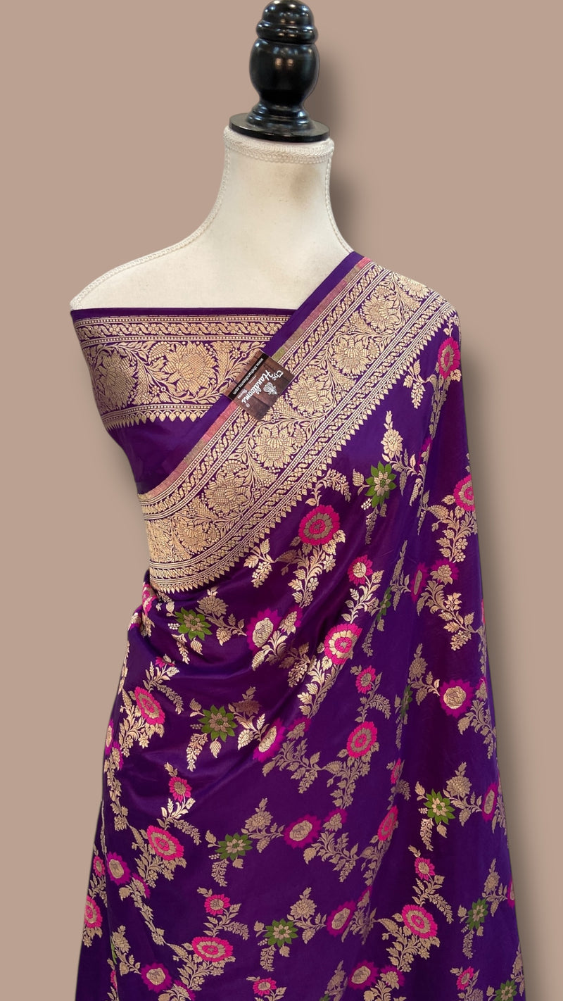 Pure Katan Silk Banarasi Handloom Saree - All over Jaal Work With Meenakari - The Handlooms