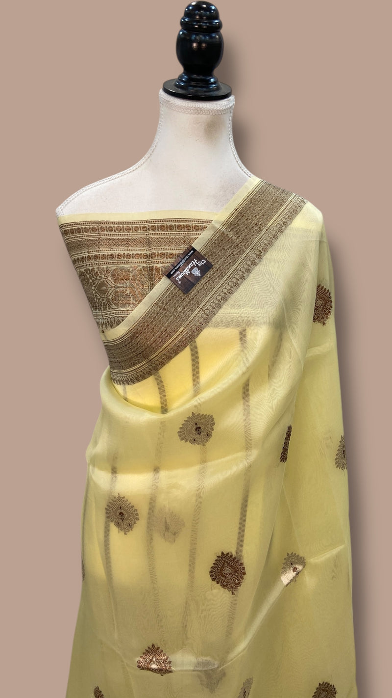 Pure Kora Handloom Banarasi Saree - All Over Sona Roopa Boota - The Handlooms