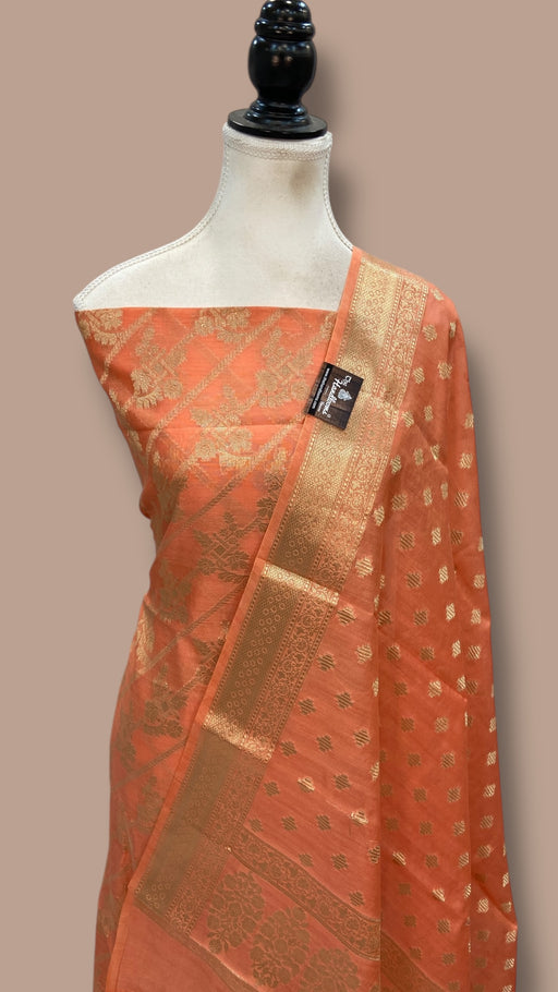 Pure Chanderi Cotton Banarasi Dress material - The Handlooms