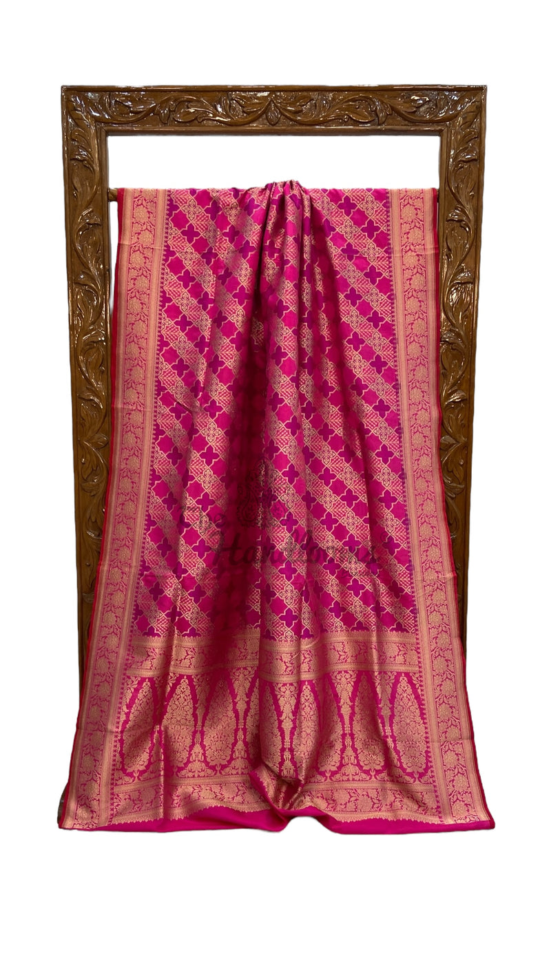 Multicolor Pure Katan Silk Banarasi Handloom Saree - All over Jaal Work With Rangkart - The Handlooms