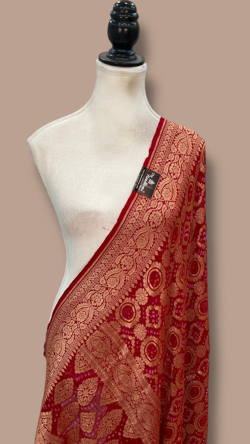 Pure Georgette Banarasi Bandhej Handloom Dupatta - The Handlooms