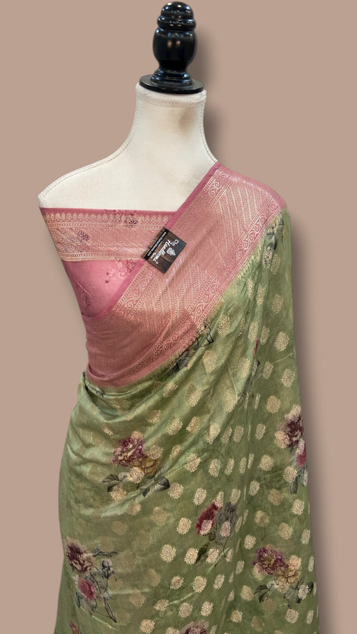Pure Chiniya Silk Handloom Banarasi Saree Digital Print - The Handlooms