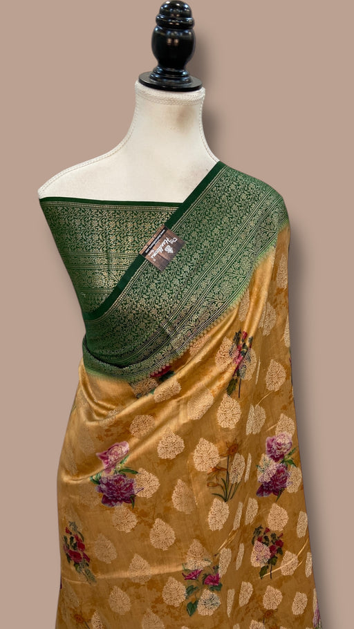 Pure Chiniya Silk Handloom Banarasi Saree Digital Print - The Handlooms