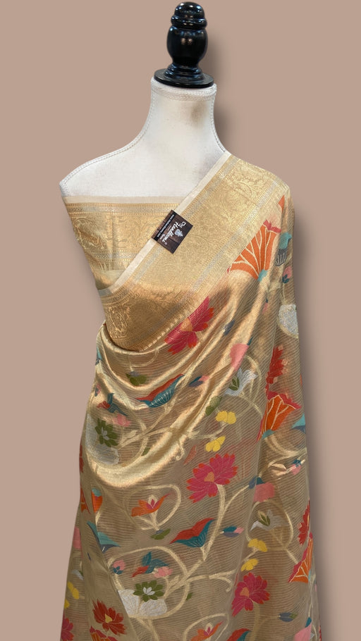 Pure Kora Tissue Handloom Banarasi Saree - Meenakari - The Handlooms