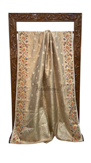 Pure Kora Tissue Handloom Banarasi Saree - Paithani Border - The Handlooms