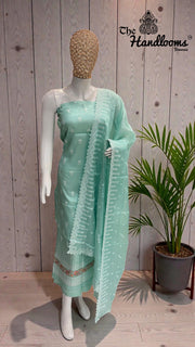 Pure Tussar Chikankari Handloom Banarasi Dress Material - The Handlooms