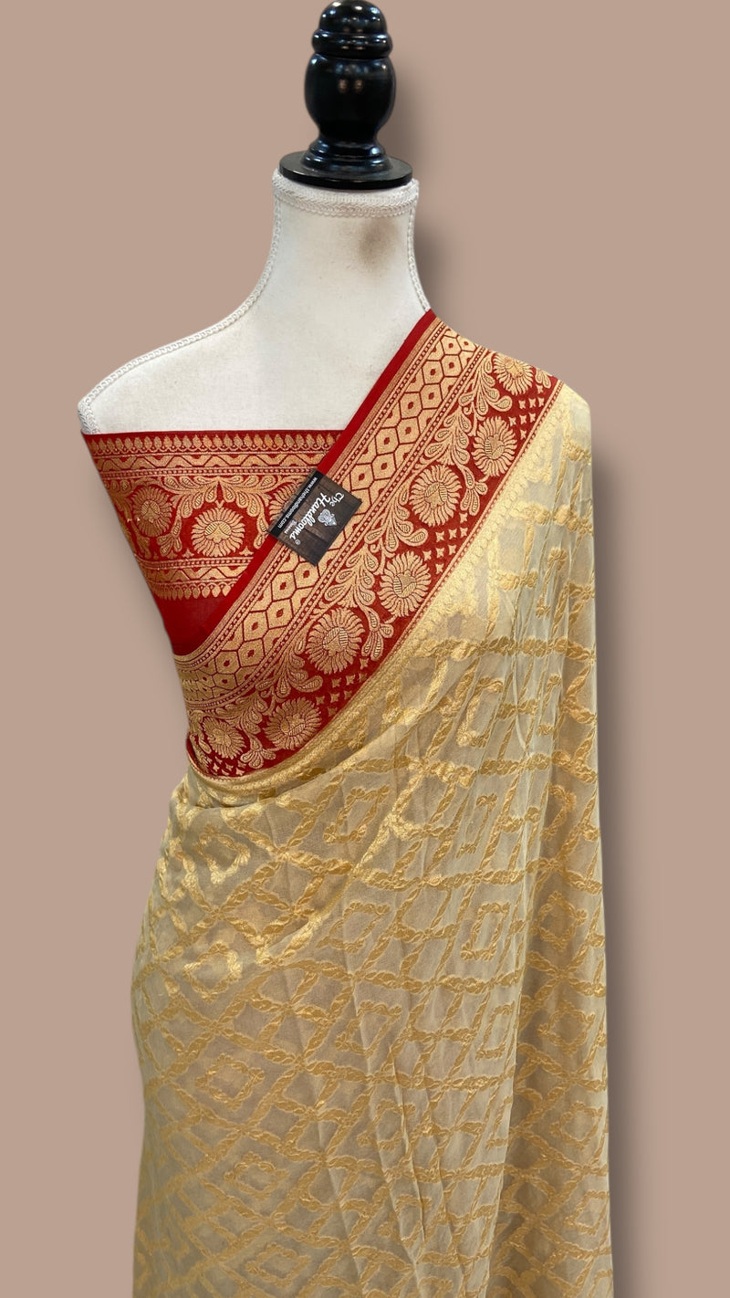 Pure Khaddi Georgette Handloom Banarasi Saree - Gold Zari