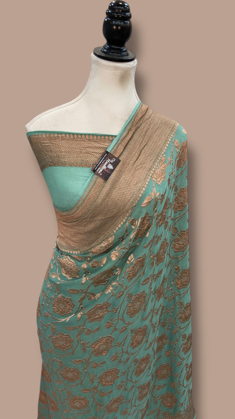Pure Khaddi Georgette Handloom Banarasi Saree - Copper Zari