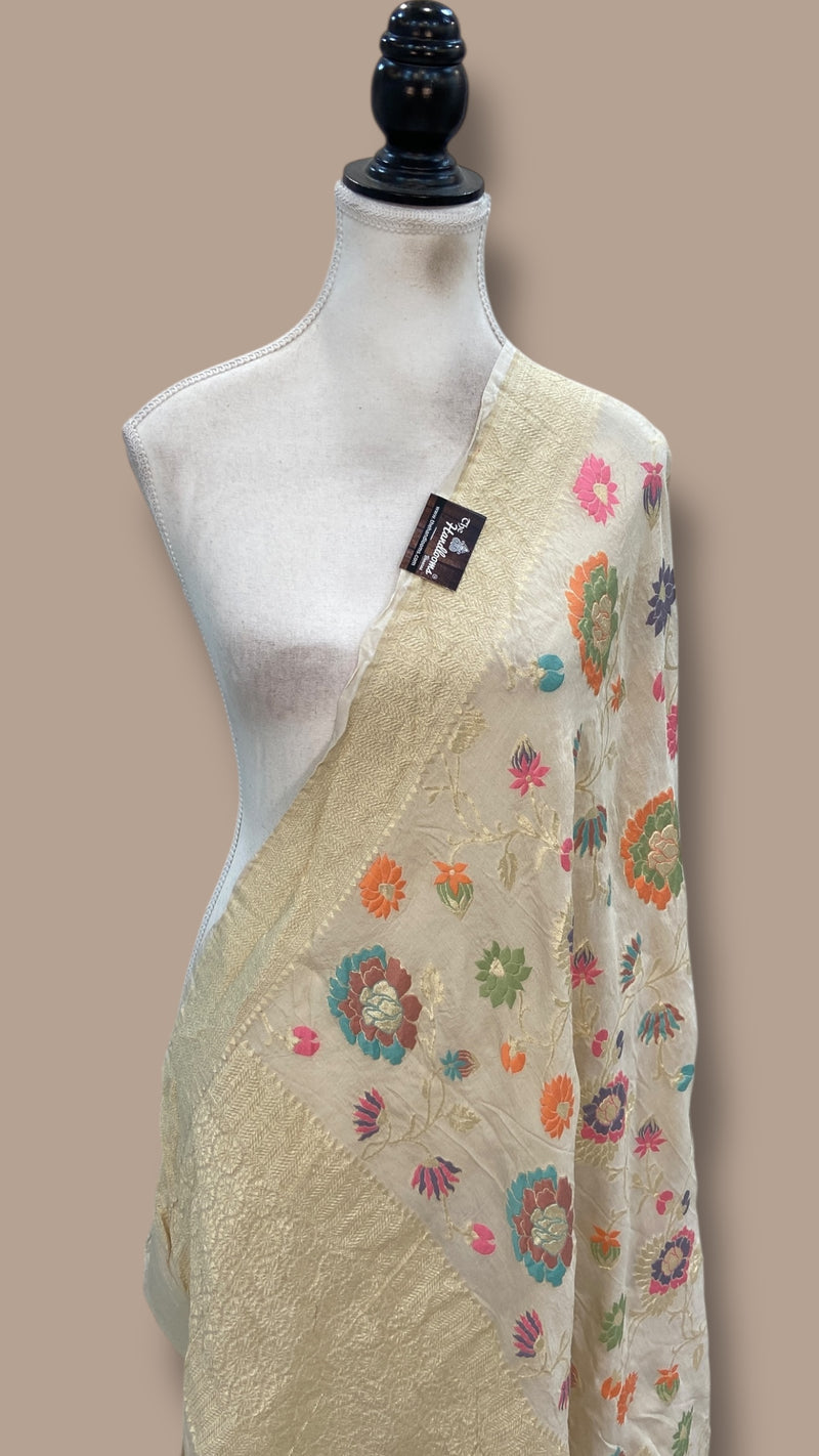 Pure Moonga Georgette Handloom Dupatta - Tilfi Meenakari - The Handlooms