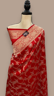 Pure Katan Silk Banarasi Handloom Saree - All over Sona Roopa Jaal work - The Handlooms