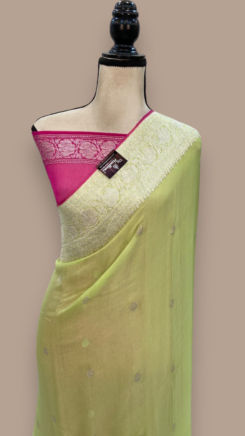 Pista Pure Georgette Handloom Banarasi Saree - The Handlooms