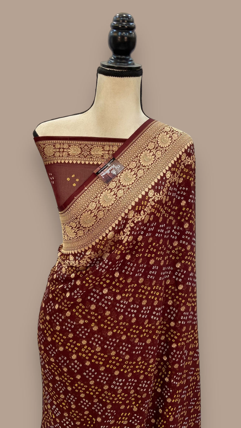 Pure Georgette Banarasi Bandhej Handloom Saree - The Handlooms