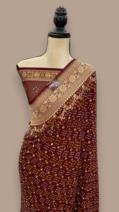 Pure Georgette Banarasi Bandhej Handloom Saree