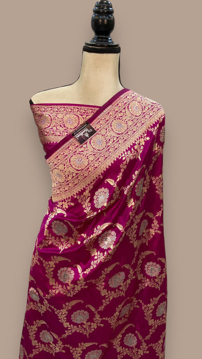 Pure Katan Silk Banarasi Handloom Saree - All over Jaal work with Meenakari