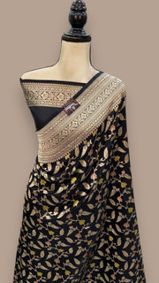 Pure Katan Silk Banarasi Handloom Saree - All over Jaal work with Meenakari - The Handlooms