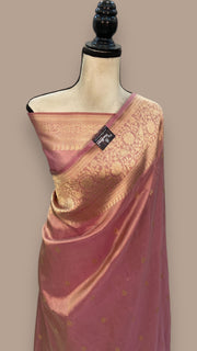 Onion Pink Pure tissue Katan Silk Banarasi Handloom Saree - All over Kadua motifs - The Handlooms