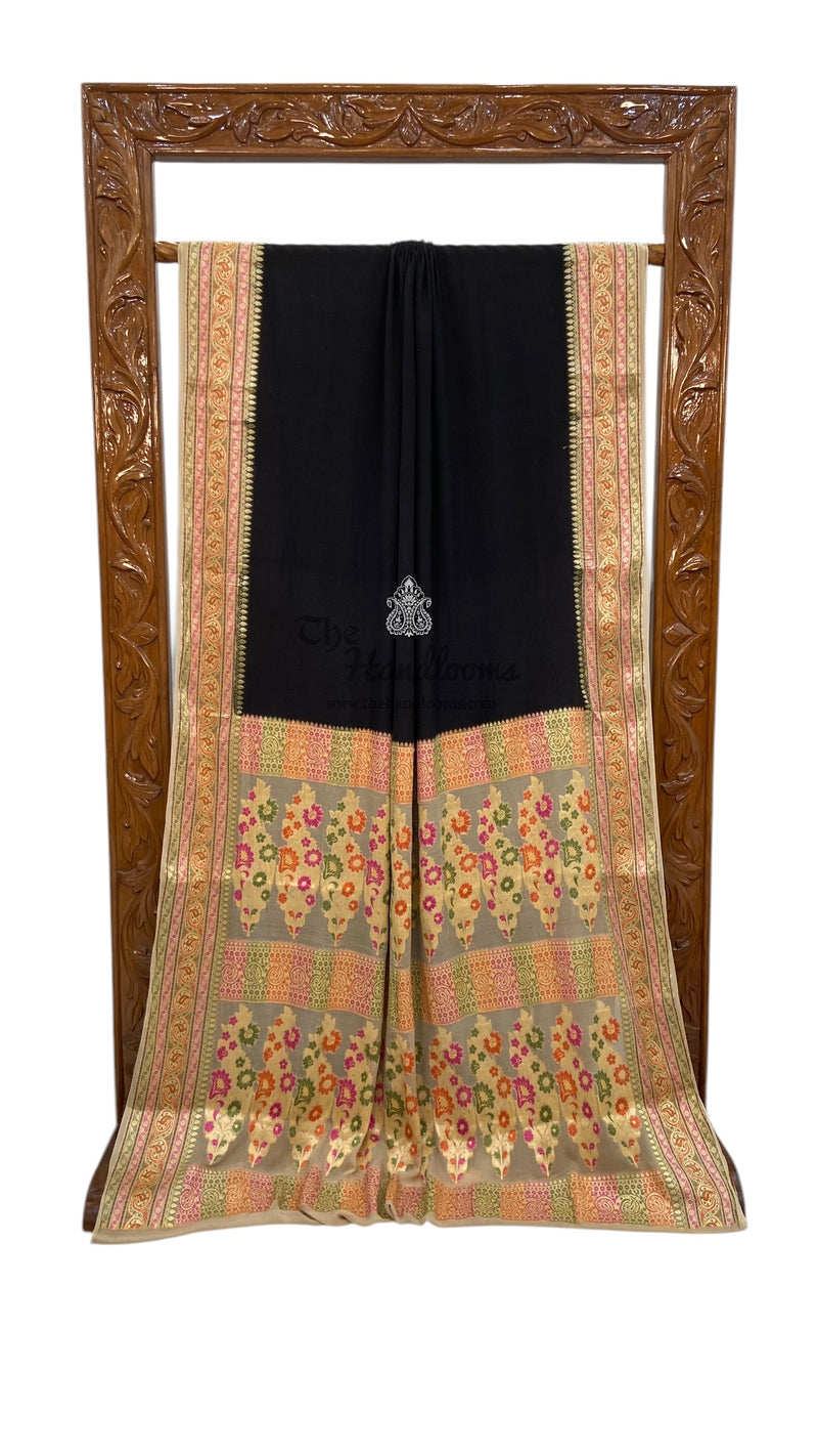 Black Pure Chiffon Khaddi Banarasi Saree - The Handlooms